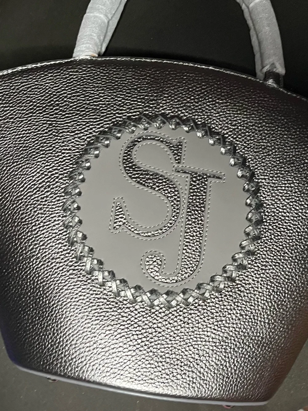 Sassy Jones Metallic Silver Satchel with Embossed LS Logo